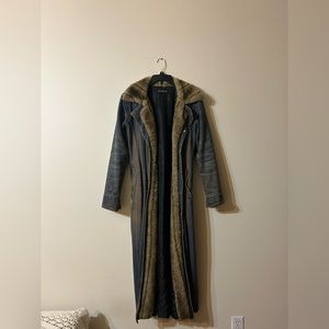 Vintage Fur Trimmed Jean Trench Jacket